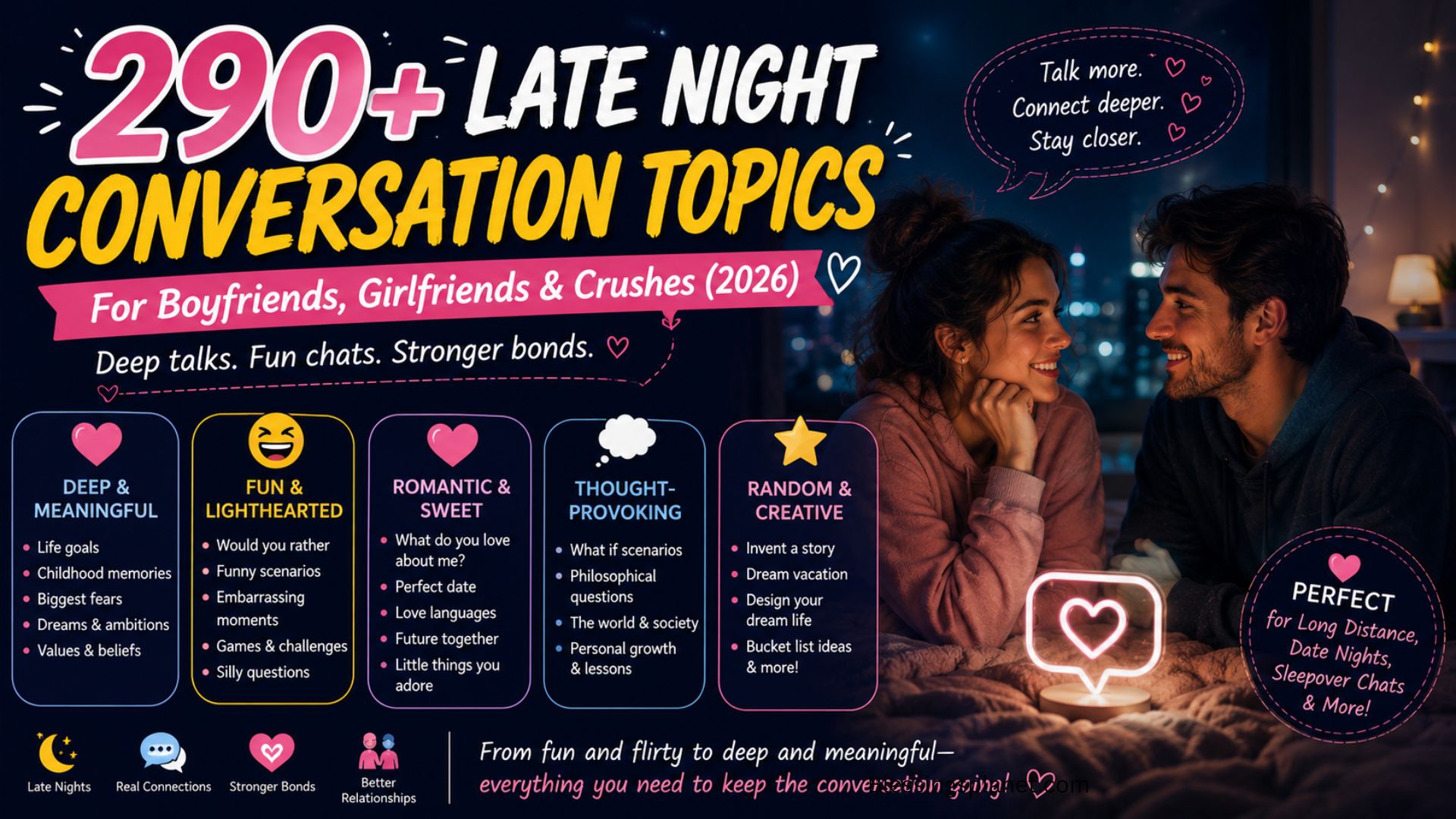 290+ Late Night Conversation Topics For Boyfriends, Girlfriends & Crushes (2026)