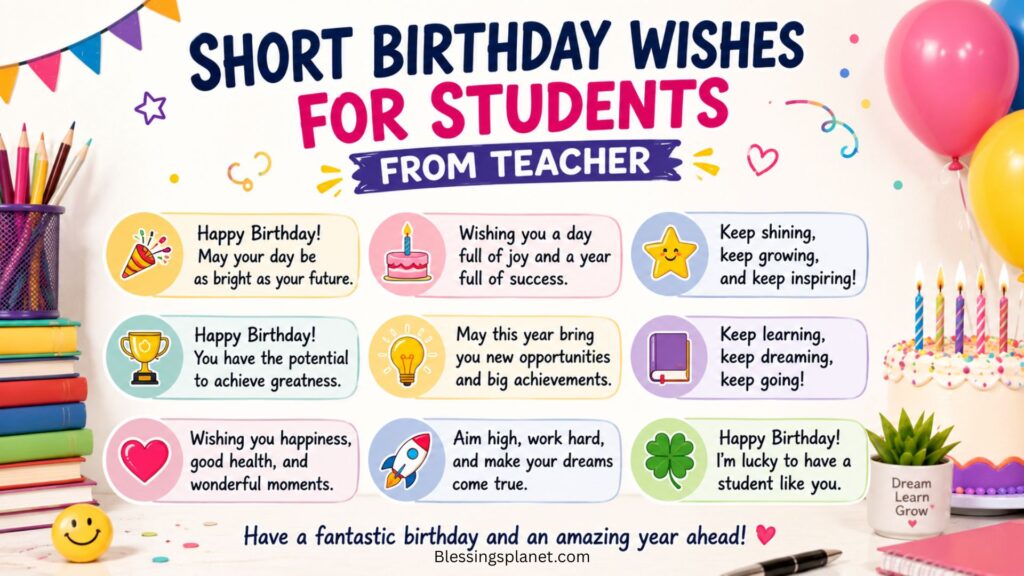 Short Birthday Wishes for Students from Teacher